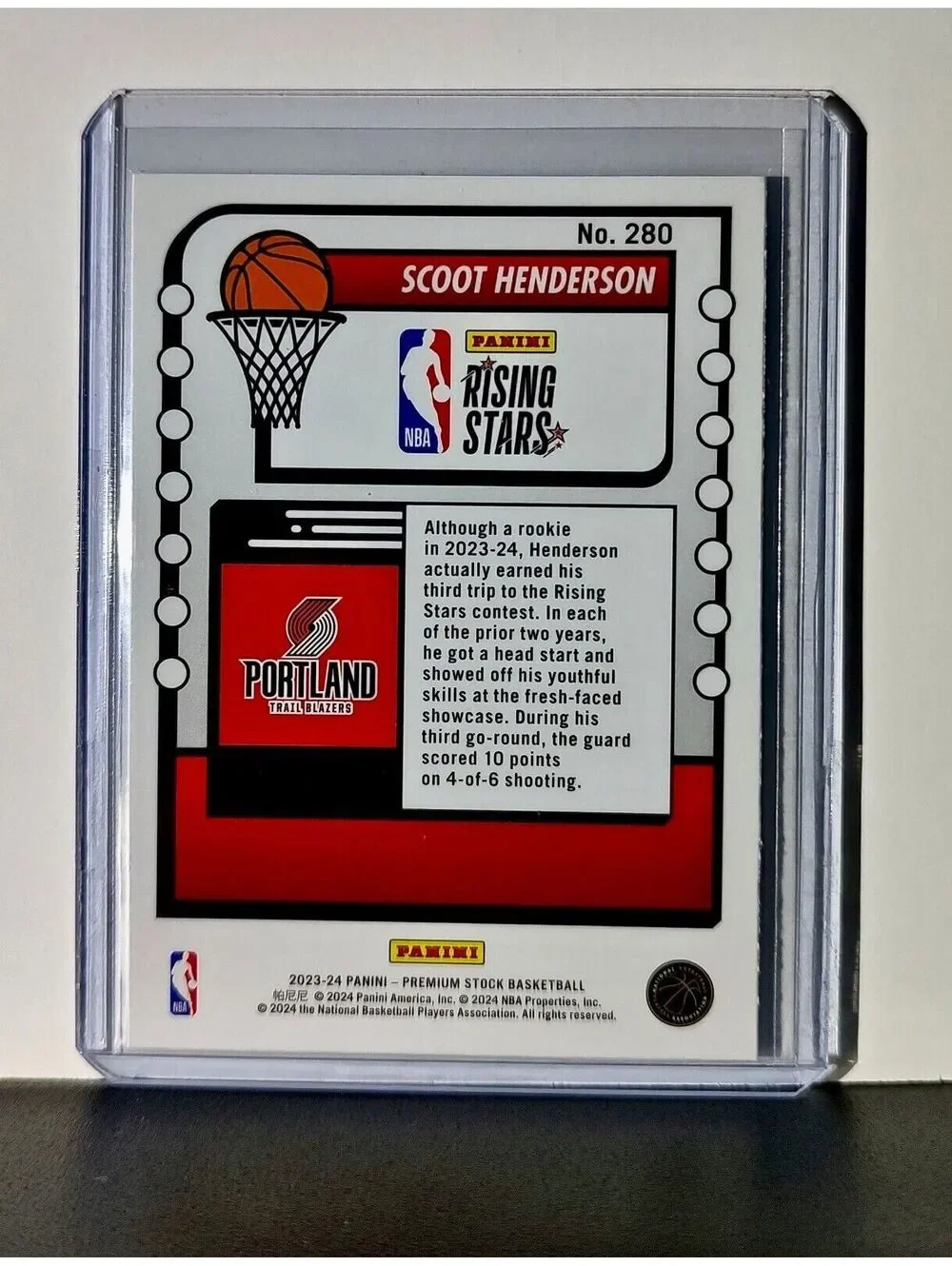 Scoot Henderson 2023-24 Panini Premium NBA Hoops Rising Stars #280 Rookie Card